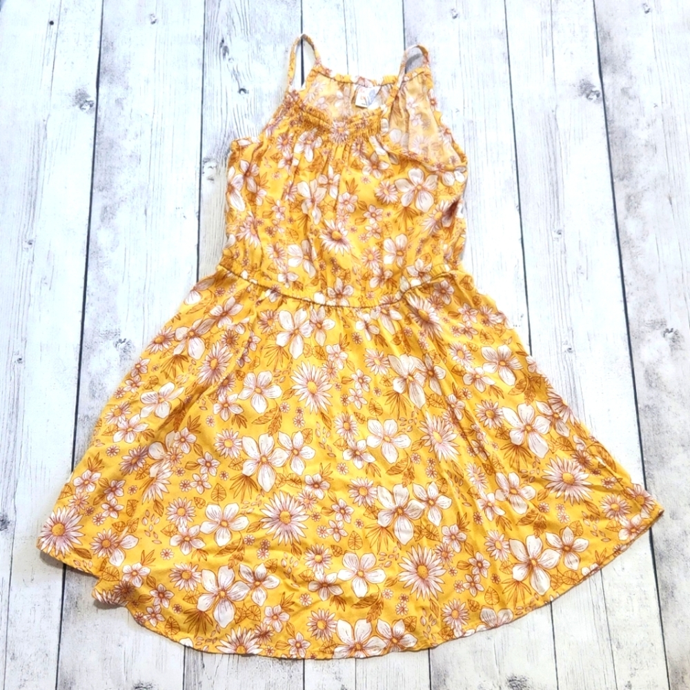 Jumping Beans Girls 7 Mustard Yellow And White Floral Spaghetti Strap Dress